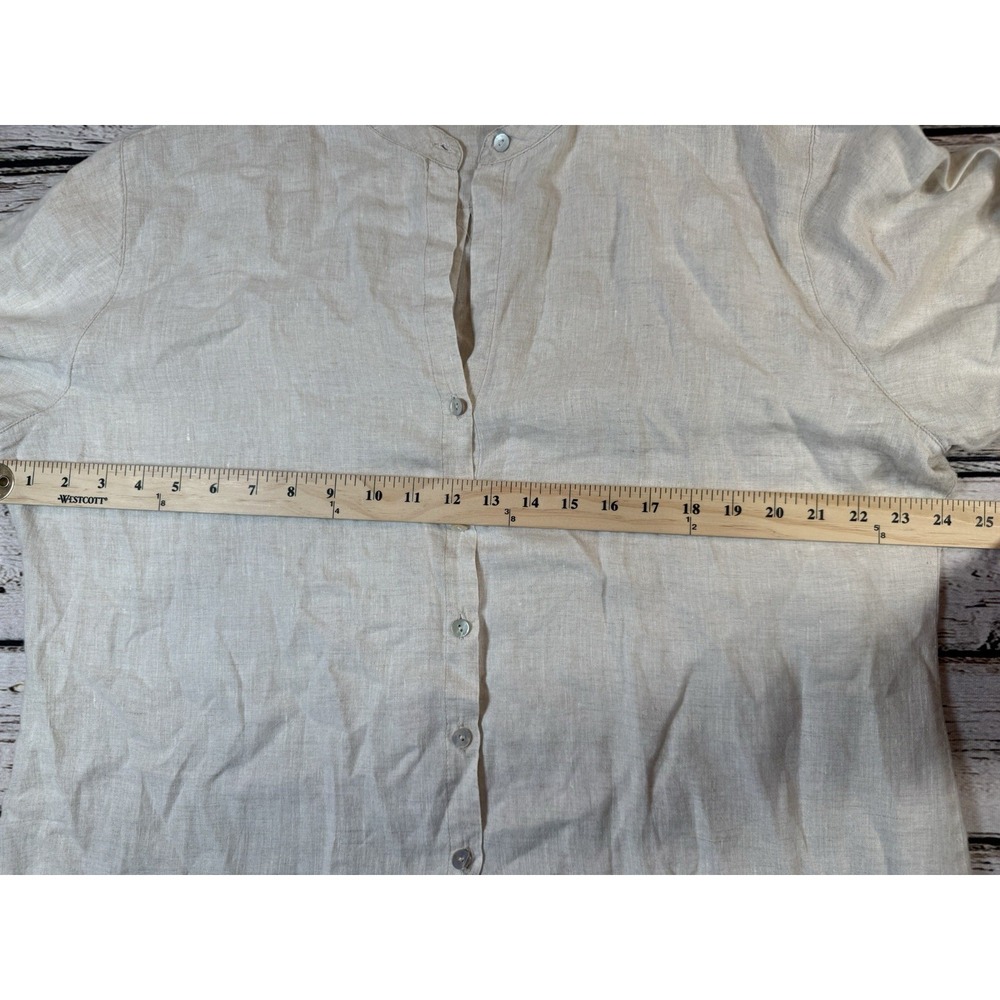 Chico's Linen‎ Shirt 3 XL Beige Tunic Button Down Lagenlook Boyfriend Coastal - Picture 4 of 4